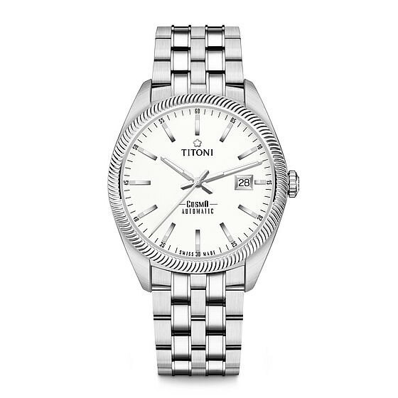 TITONI 瑞士梅花錶 宇宙系列 878S-606 新穎鋸齒風格腕錶/銀 41mm