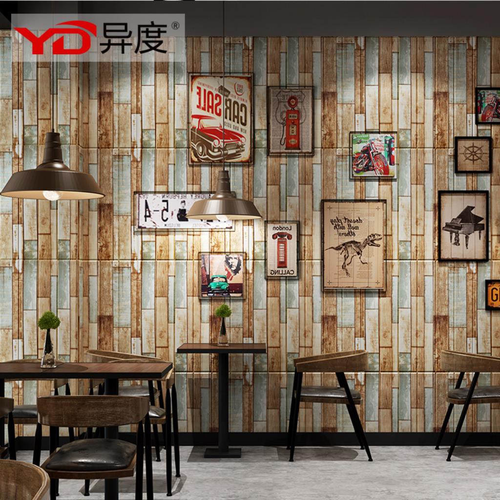 現貨工業風復古懷舊3d立體仿真木紋自粘墻貼理發店服裝店防水背景壁紙 蝦皮購物