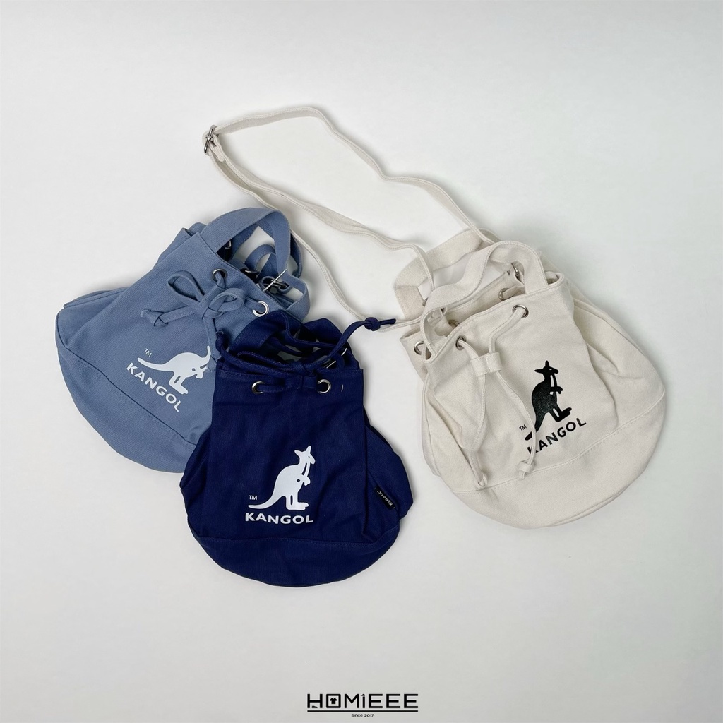 【Homieee】KANGOL 袋鼠 小包 帆布包 側背包 斜背包 水桶包 束口包 兩用 米白 水藍 深藍