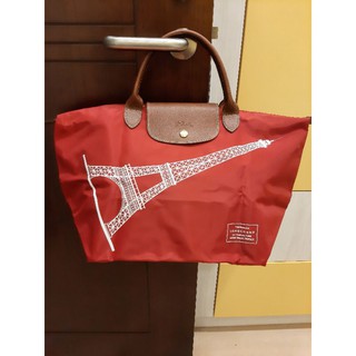 Longchamp 巴黎鐵塔 紅色 短把手提 尼龍包