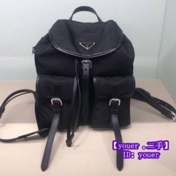 二手正品Prada 普拉達 1BZ677 Backpack 黑色 小牛皮後背包 雙肩包