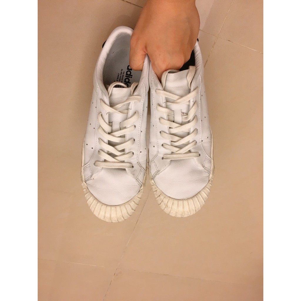 Adidas Originals Everyn 白色 厚底 餅乾鞋 二手鞋 皮革 麂皮 23.5cm CQ2042