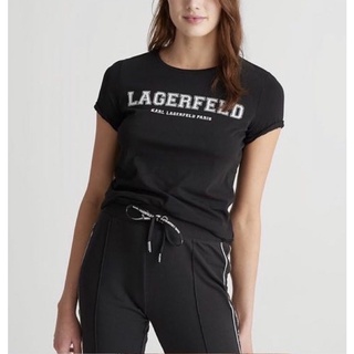 Karl Lagerfeld 卡爾老佛爺黑色復工字母短T上衣