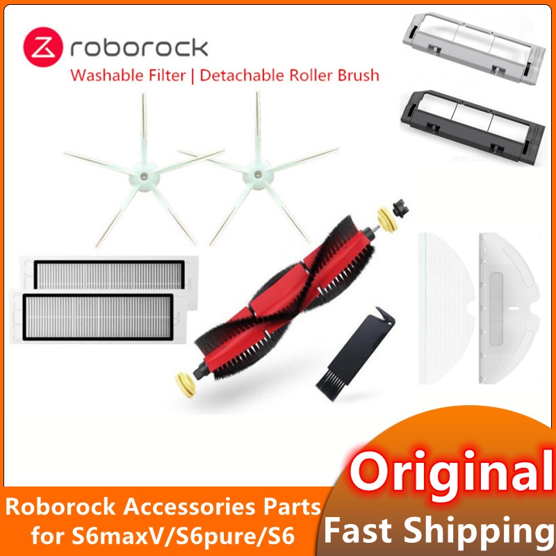 適用於 Roborock S6 MaxV 和 S6 Pure 配件/零件可拆卸主刷、矽膠邊刷、可水洗 Hepa 過濾器和