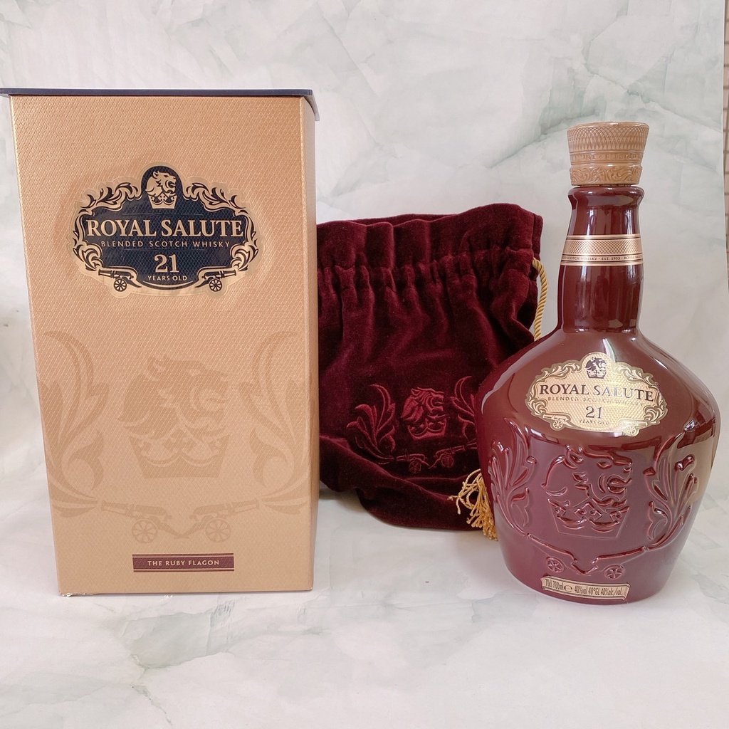 【金 二手】 皇家禮炮21年威士忌空瓶含 禮盒 紅色絨布袋 ROYAL SALUTE / 裝飾 夜燈 /交換禮物