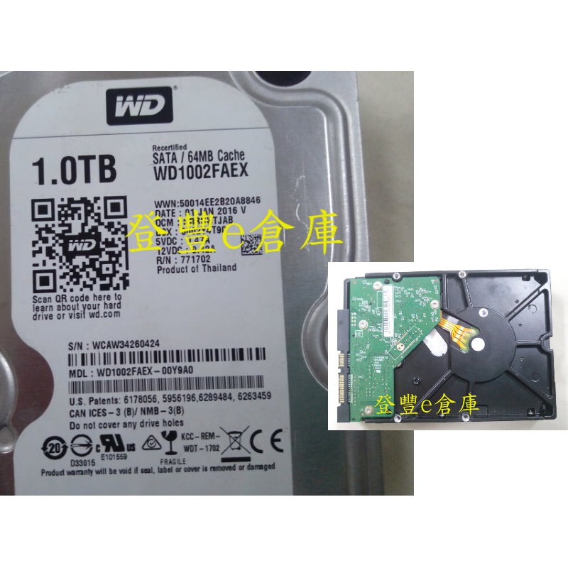 【登豐e倉庫】 F541 黑標 WD1002FAEX-00Y9A0 1TB SATA3 機板自換 打雷沖擊 救資料