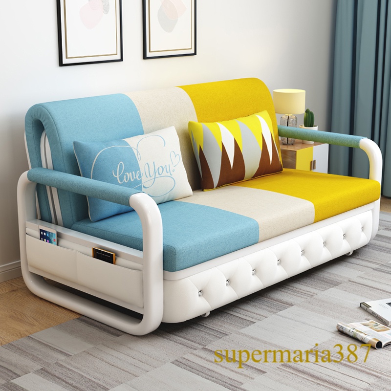 （送兩抱枕）可折疊沙發床兩用小戶型書房陽臺多功能單人雙人臥室折疊床伸縮床可拆洗