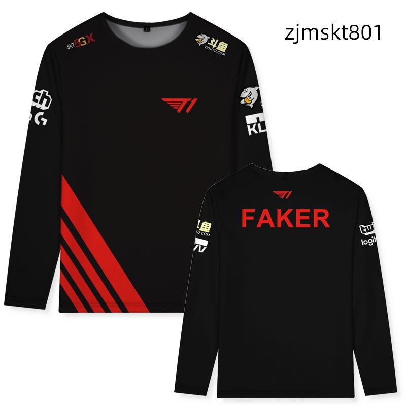 2021SKT1戰隊隊服秋季賽lpl出征服Faker同款長袖T恤LCK賽區游戲衣服男 長袖上衣 打底衫265