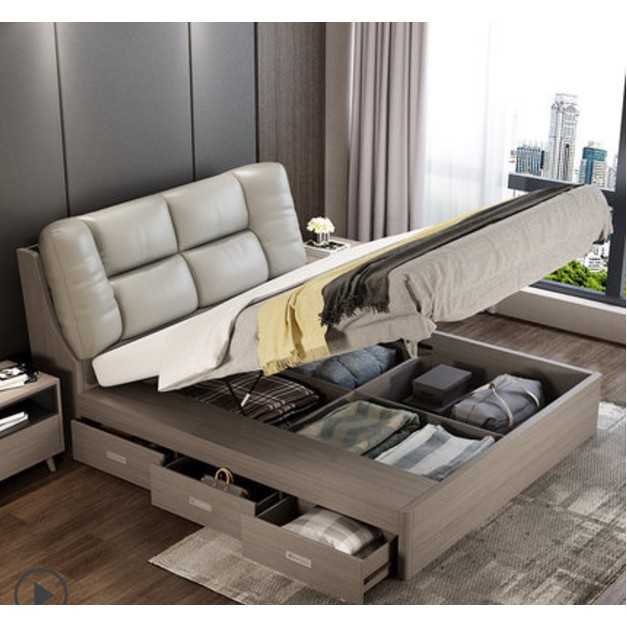 現貨床架儲物床收納床北歐床現代簡約高箱床1 8m儲物收納雙人床1 5米主臥軟靠背臥室床床架限時促銷