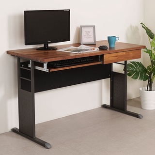 YoStyle 克里夫120cm書桌-附鍵盤+抽屜(柚木色) 辦公桌 工作桌 書桌 電腦桌