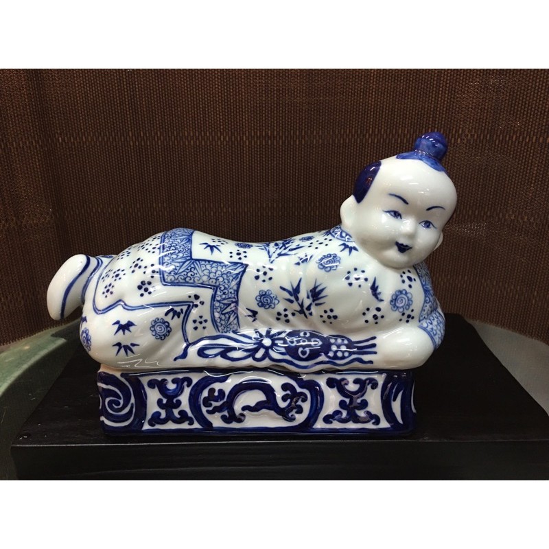 老件出清 嬰枕 鶯歌 早期 陶瓷  日本武士 陶瓷枕  手繪 青花 置物盒 珠寶盒  現貨