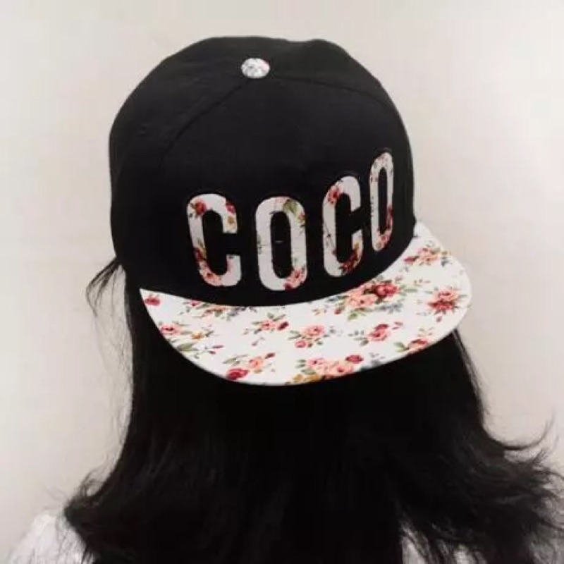 #春夏韓版COCO字母刺繡碎花平沿嘻哈棒球帽