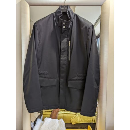 GIORGIO ARMANI頂級黑標全新真品義大利製深藍色純羊毛薄鋪棉立領外套/夾克/短大衣-0.9折出清(不議價商品)