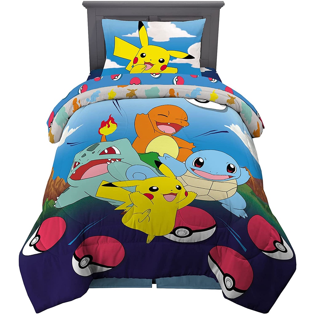 預購👍正版空運👍美國代購 Pokemon 寶可夢 皮卡丘兒童棉被 可直接機洗  單人 雙面棉被 床包 床單 枕頭套