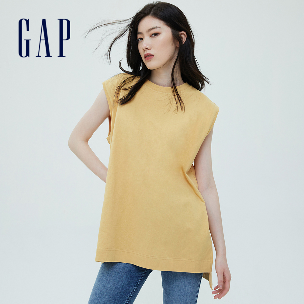 Gap 女裝 純棉素色無袖素T 厚磅密織系列-黃色(688847)