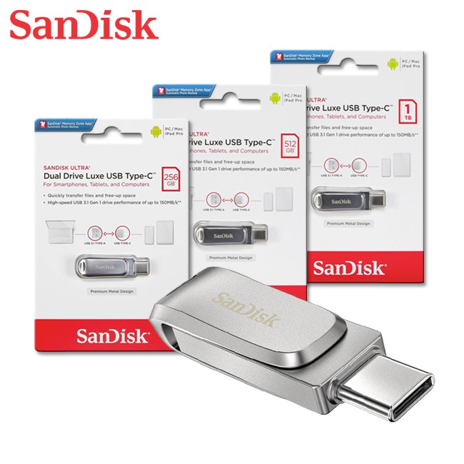 SanDisk Ultra Luxe256G 512G 1TB USB Type-COTG雙用隨身碟 金屬造型 廠商直送