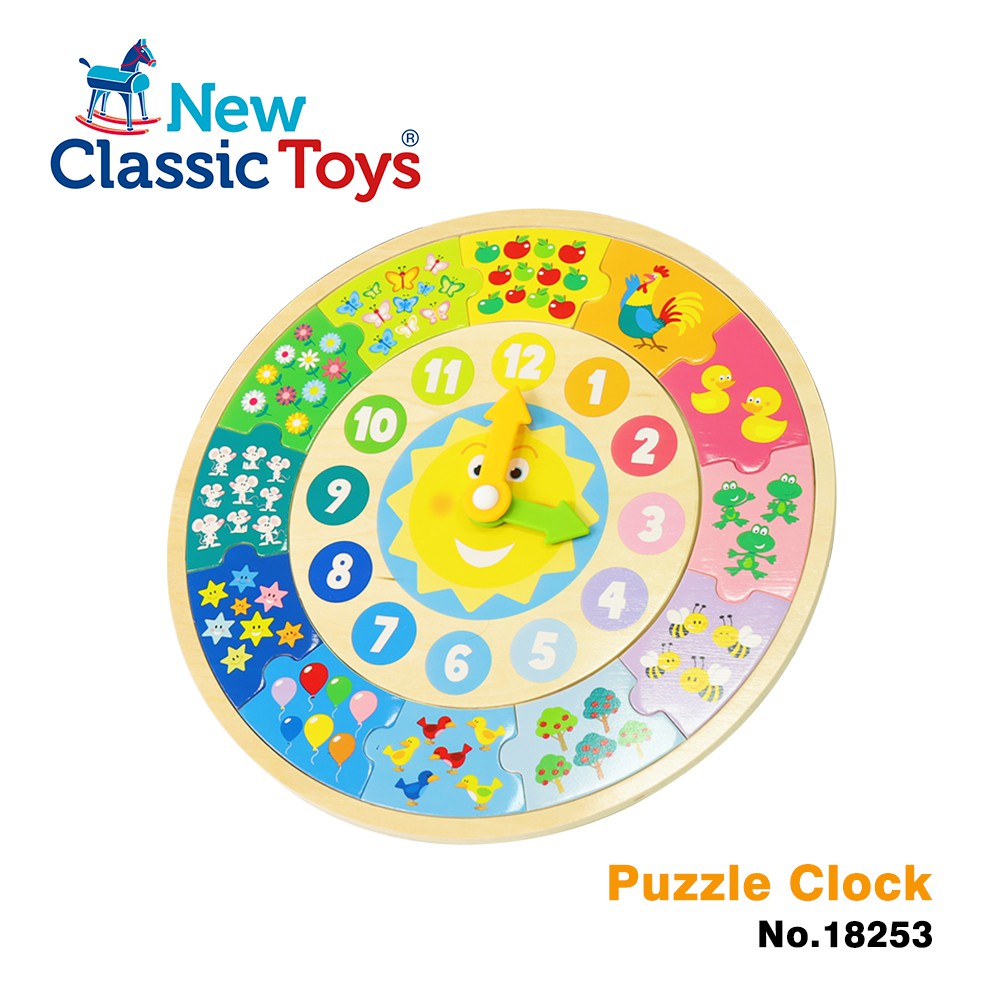 荷蘭New Classic Toys 寶寶認知學習時鐘拼圖 - 開心農場 - 18253 /寶寶認知學習拼圖