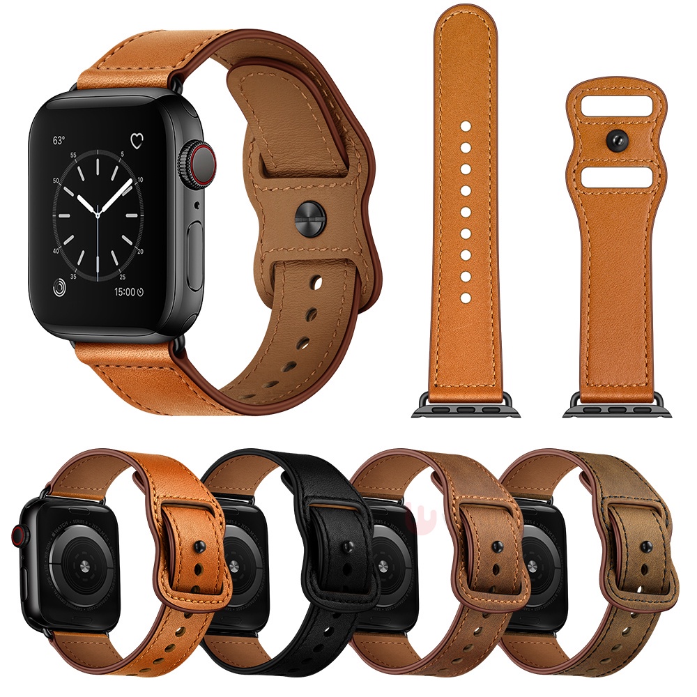 愛馬仕同款apple watch 9 Ultra 雙洞真皮錶帶 iwatch s8 7 6 5 SE 皮革錶帶 45mm
