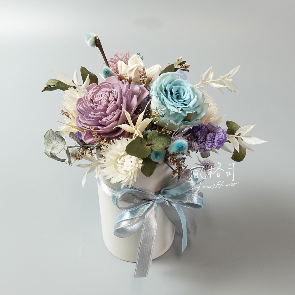 永生玫瑰星辰花藍紫色系桌上乾燥花禮dt0093 蝦皮購物
