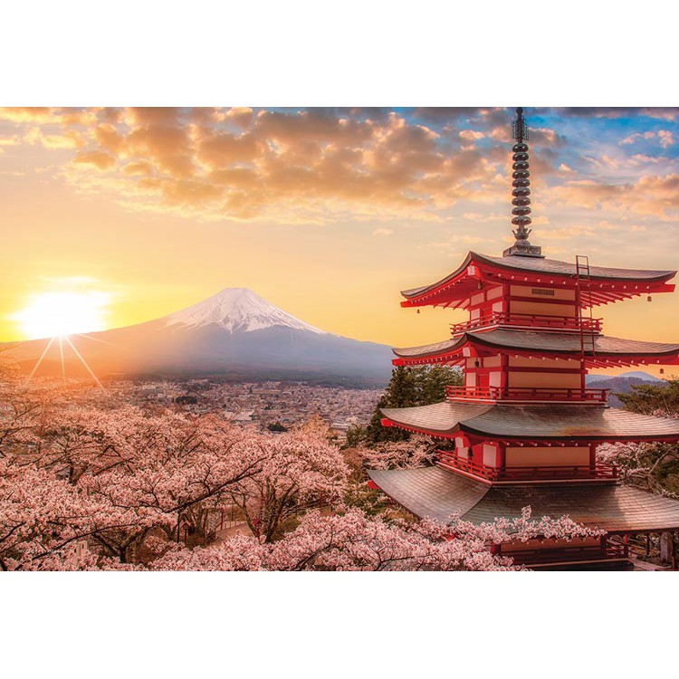 13-05 迷你1000片日本正版拼圖 風景 夢幻 櫻花 富士山