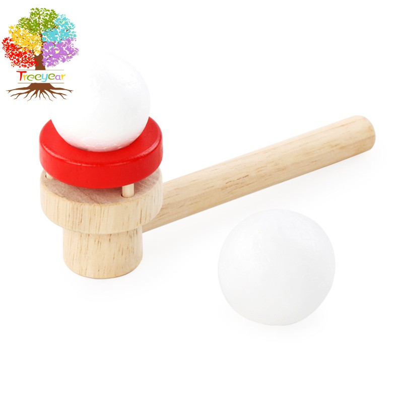 【樹年】蒙氏木質吹氣球懸浮木製吹球魔術懸浮球器兒童益智遊戲玩具紅色吹吹樂