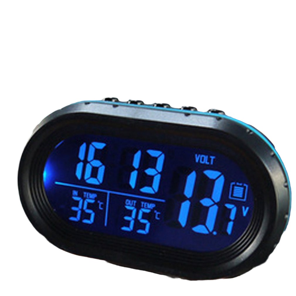 車載 LED 背光數字顯示 2 溫度計電壓表鬧鐘日期