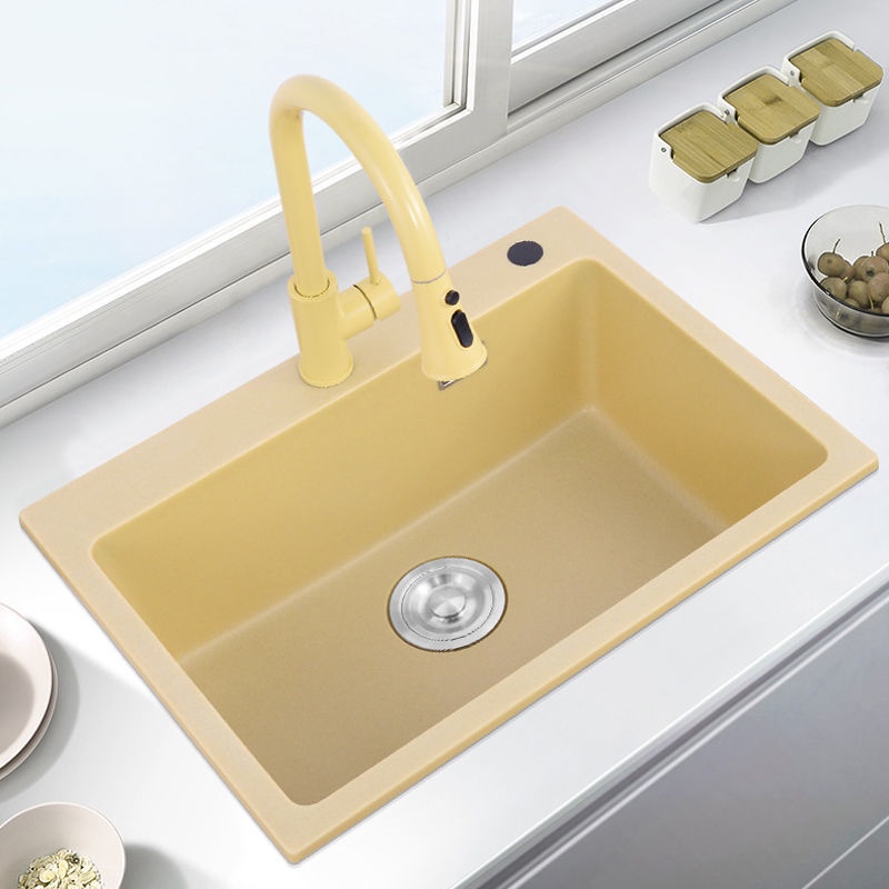 淡黃色石英石水槽廚房洗菜盆大單槽花崗巖加厚臺上臺下洗碗洗手池