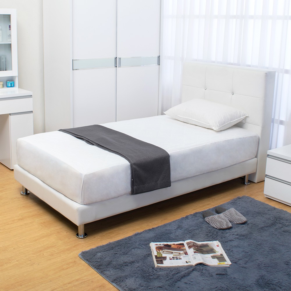 Boden-貝塔絲3.5尺白色皮革單人床組(床頭片+床底)(不含床墊)