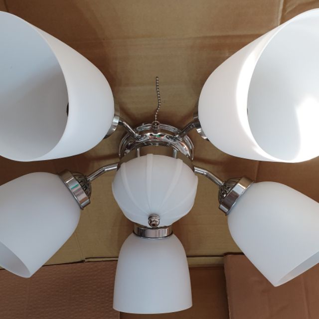 （吊扇專用燈具）台灣製造的吊扇專用燈具鉻色/通用型吊扇燈具5+1燈斜口玻璃燈罩