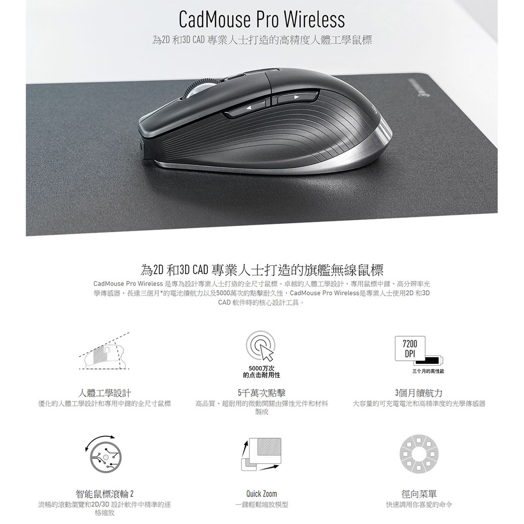 3DCONNEXION CadMouse Pro Wireless 3DX-700116 繪圖滑鼠(公司貨 現貨)