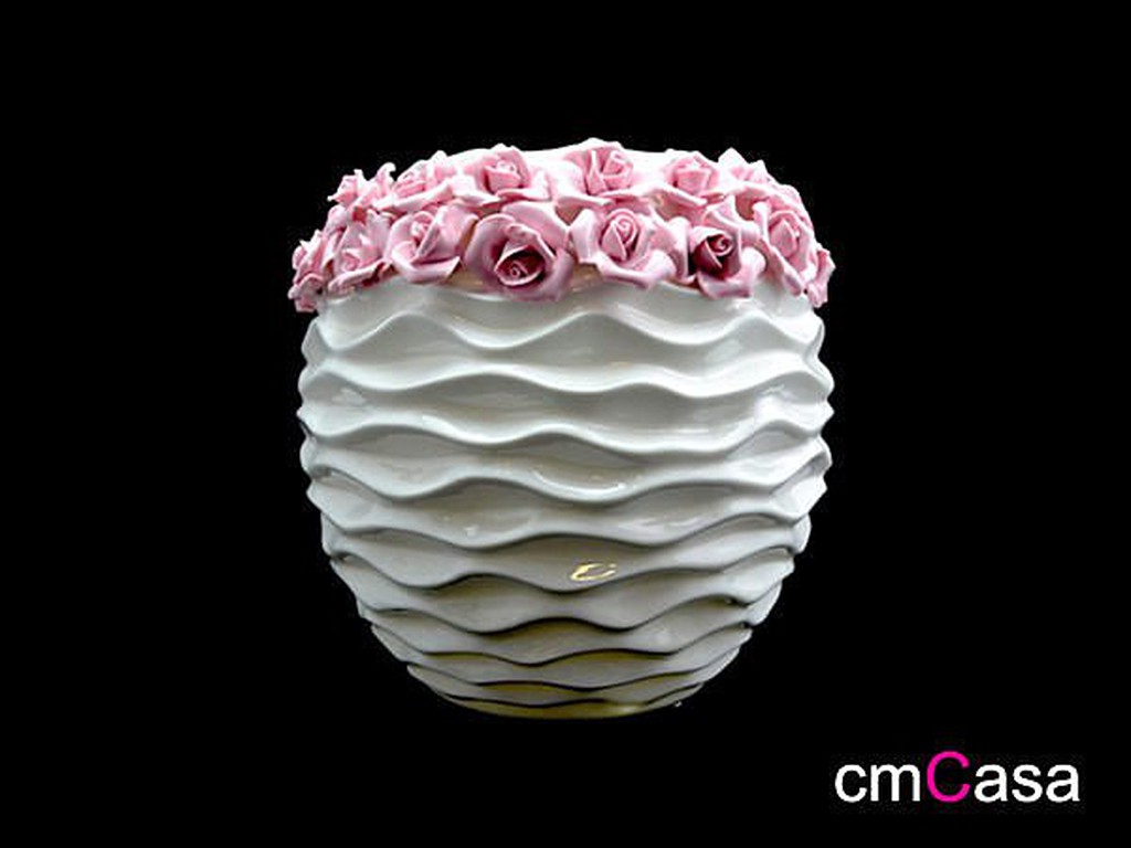 = cmCasa = [2575]歐式精細新設計 春天花園圓形花瓶花器 精緻高溫陶瓷新上市