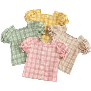 夏季兒童女嬰襯衫上衣 T 恤棉格子兒童女孩 T 恤衣服