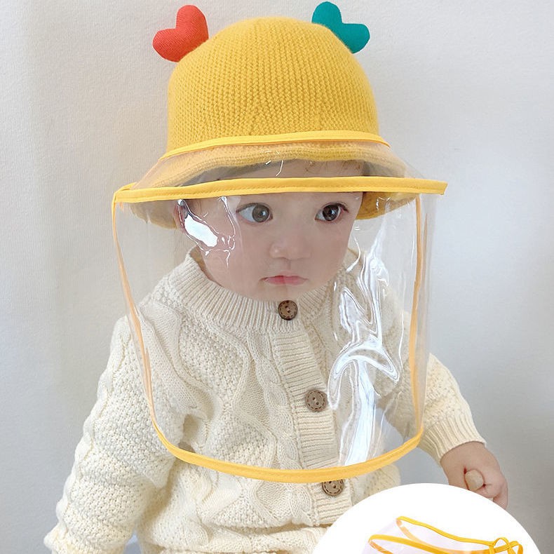 嬰兒防疫帽 寶寶防疫帽 嬰兒防護面部罩防飛沫帽子兒童可拆卸面罩寶寶隔離帽秋冬毛線帽冬