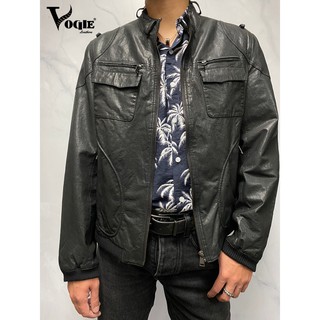 【VOGIE Leathers 公司貨】歐美大牌款質感羊皮洗舊感口袋扣環騎士皮衣外套