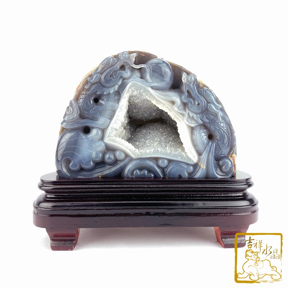 (衝評價，促銷中) 瑪瑙水晶雕 - 雙龍拱珠 重:6kg  【吉祥水晶專賣店】編號C70