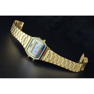 金色!復古風經典款非CASIO超值金屬錶帶冷光電子錶SKMEI
