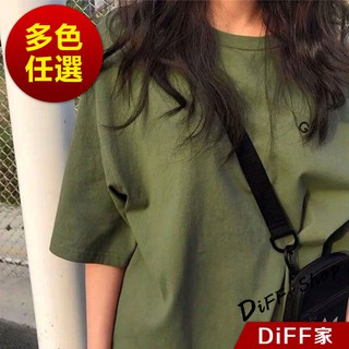 【DIFF】韓版寬鬆軍綠短袖上衣 短袖t恤 女裝 顯瘦上衣 衣服 寬鬆上衣 素T【T324】