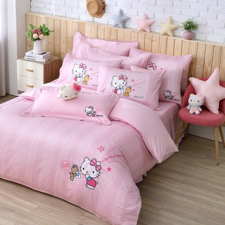Hello Kitty床組-精梳棉300織-床包兩用被四件組