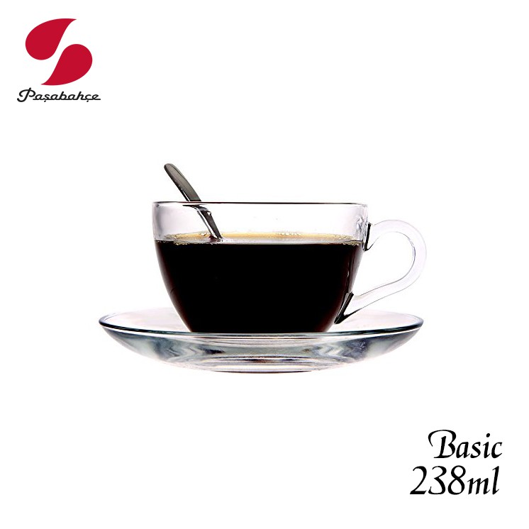 【Pasabahce】Basic 精緻咖啡杯盤組-六入 238ml 玻璃咖啡杯 玻璃咖啡盤 花茶杯 玻璃杯盤組