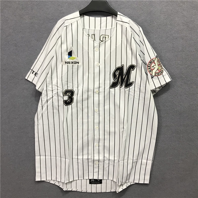 日本千葉羅德海洋隊條紋棒球衫衣嘻哈大尺碼T恤球衣短袖小外套外套