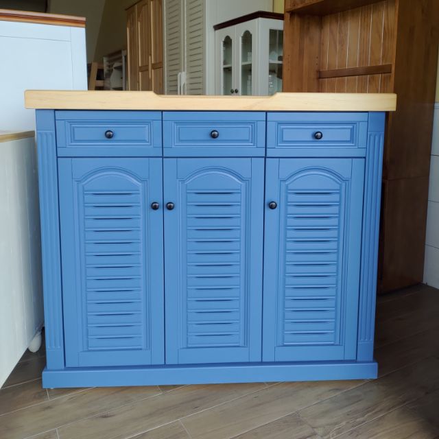 小木屋 靛藍色 原木收納櫃 四尺鞋櫃 貼磚款