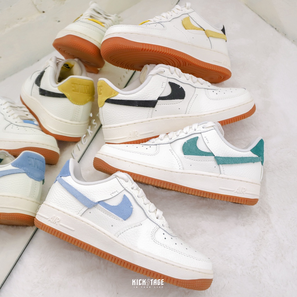 NIKE W AIR FORCE 1 LXX 麂皮斷勾鴛鴦藍綠【BV0740-100】卡其黑