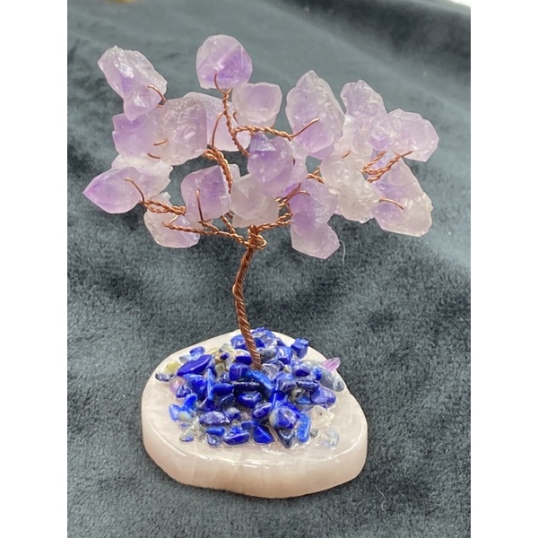 天然紫水晶加青金石加粉晶樹擺飾