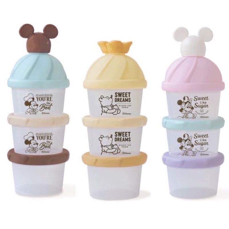 現貨！日本製 迪士尼 造型三層奶粉罐 分裝盒 零食盒 米奇 米妮 維尼 維尼熊 奶粉罐 收納罐 分裝盒 奶粉盒 外出用品