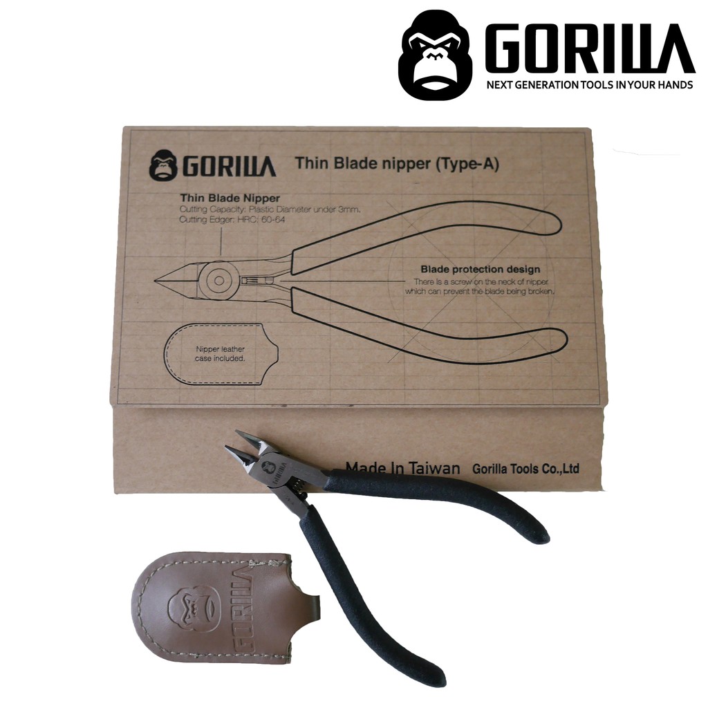 【Gorilla】精密超薄雙刃模型鉗(Type-A) 台灣製造精品 水口鉗 斜口鉗 內附台灣製造頂級頭層牛皮鉗套
