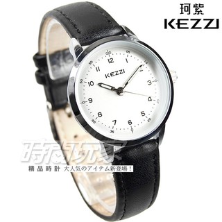 KEZZI珂紫 KE1388黑小 城市設計 數字皮帶 女錶 黑色 防水手錶 皮帶錶 皮革錶帶 數字錶【時間玩家】