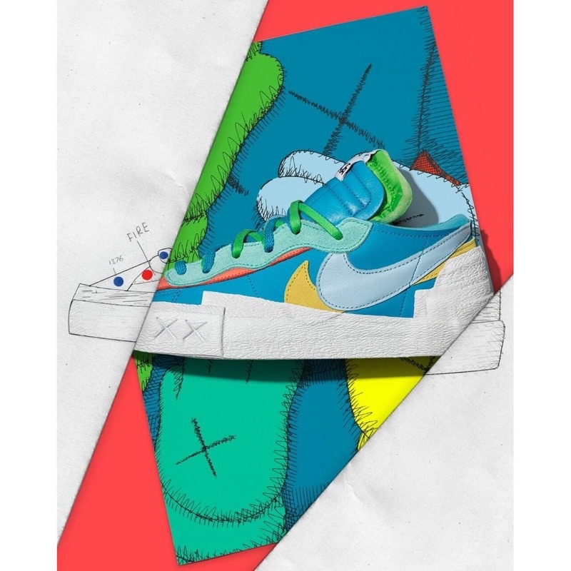 正品代購 全新現貨 Nike Blazer Low x Sacai x KAWS 藍綠 三方聯名 結構鞋