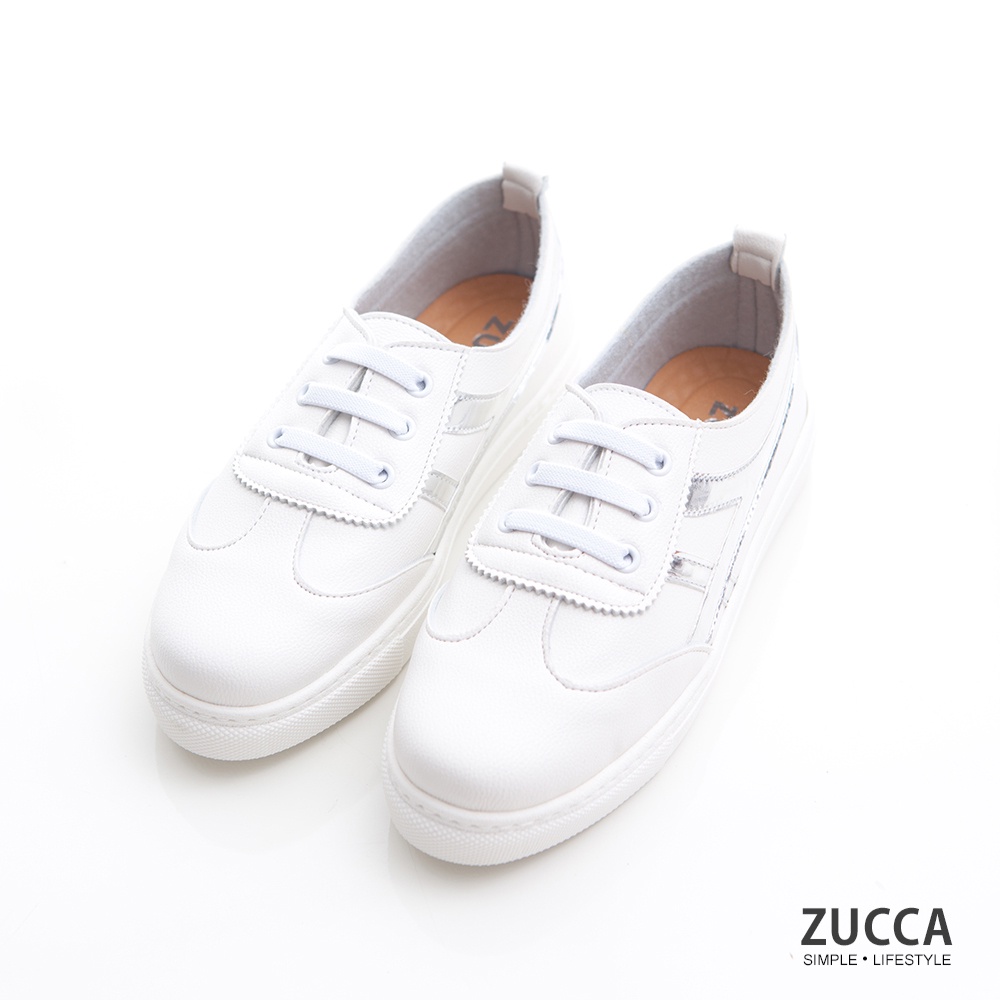 ZUCCA-大交錯橫紋皮革休閒鞋-銀-z7210gy