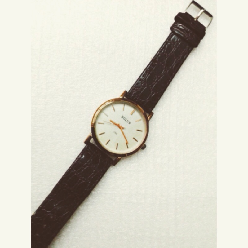 復古 簡約 錶 二手 手錶 功能正常 金 似DW 簡約 飾品 男女適 深咖啡錶帶