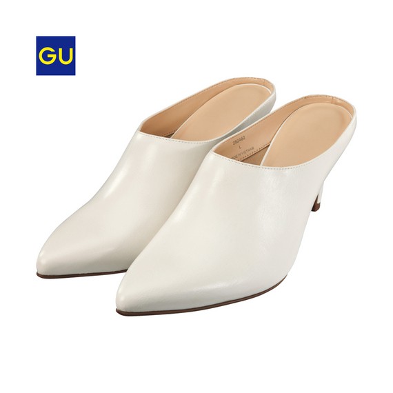 GU 二手 涼鞋 高跟鞋 高跟涼鞋 日系品牌 包鞋 白色 粗跟 尖頭  約會